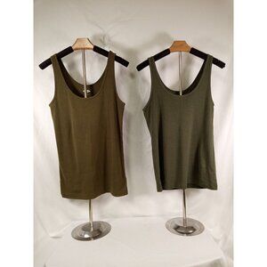 Old Navy Olive Green & Sage Green Slim Fit First Layer Tank Top Size Large